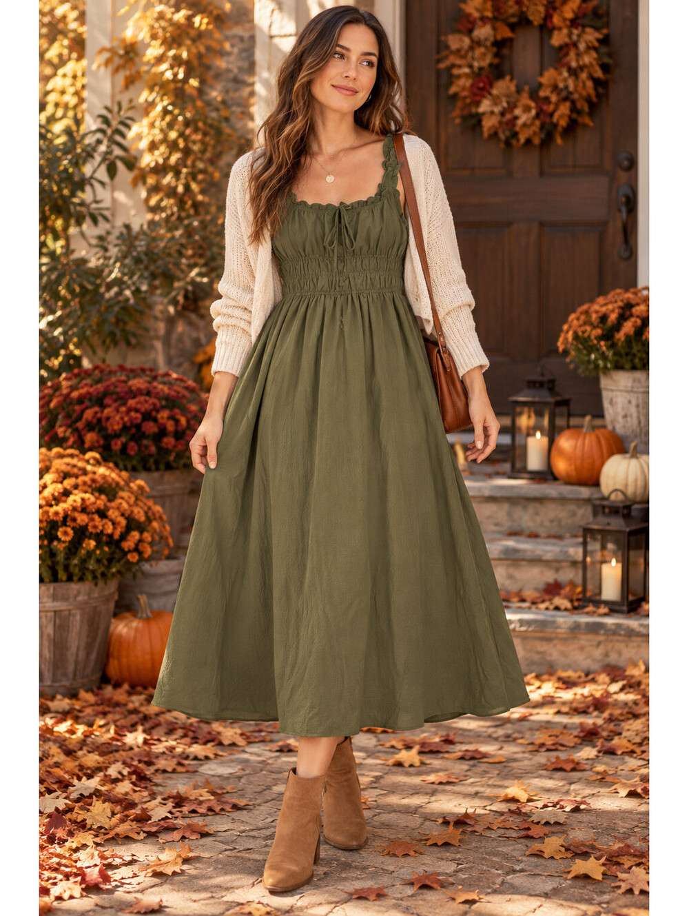 Shein Smocked Maxi Dress Womens M Green Sleeveless Cottagecore Boho Romantic